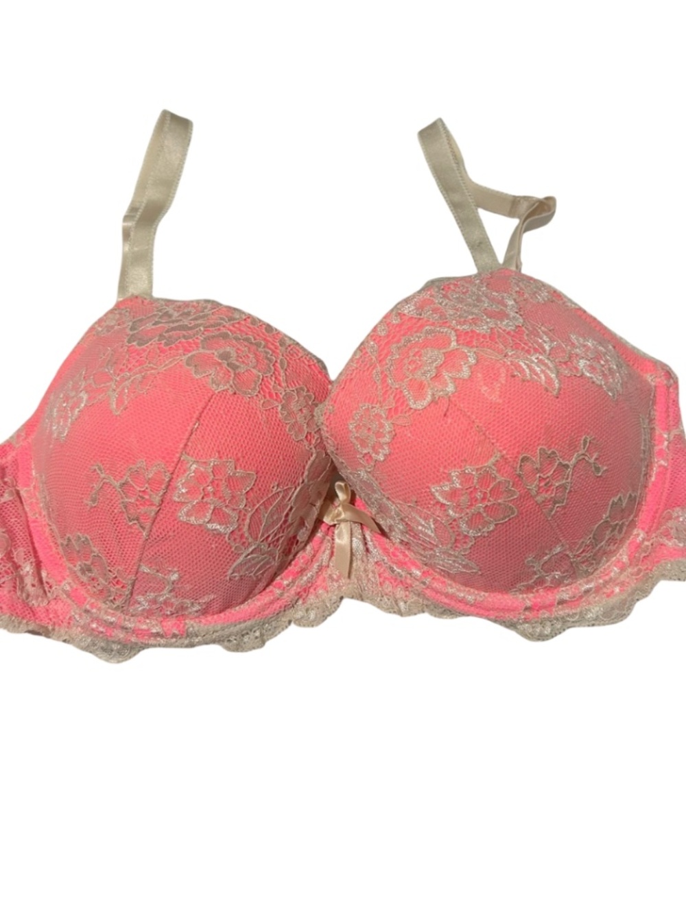 Pink White Lace Padded Bra Size 34D